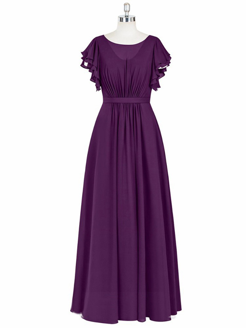 A-line Scoop Chiffon Grape Bridesmaid Dress