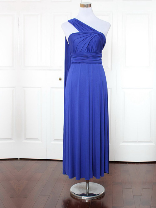A-line One Shoulder Satin Blue Bridesmaid Dress