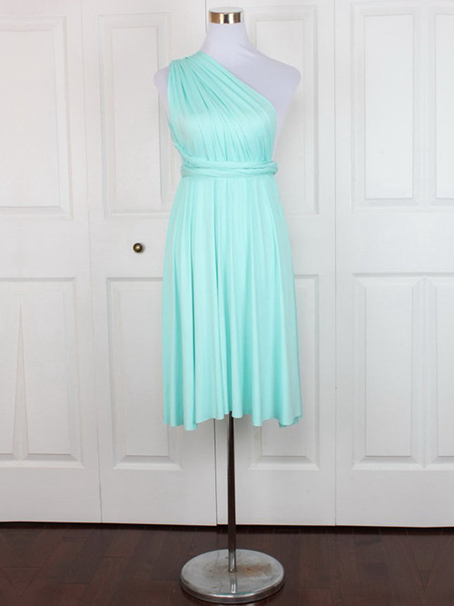 A-line One Shoulder Satin Mint Bridesmaid Dress