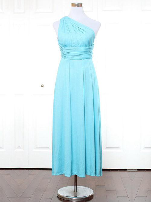 A-line One Shoulder Taffeta Blue Bridesmaid Dress