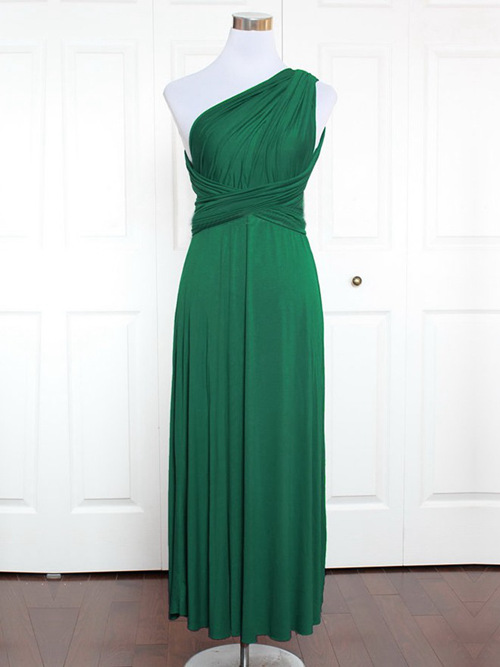 A-line One Shoulder Satin Green Bridesmaid Dress
