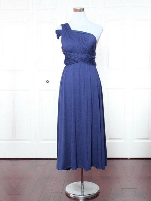A-line One Shoulder Taffeta Blue Bridesmaid Dress