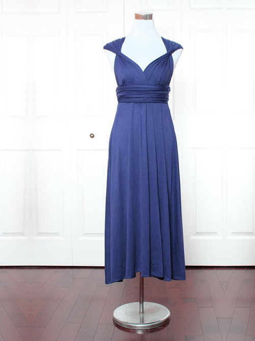 A-line Straps Satin Blue Bridesmaid Dress