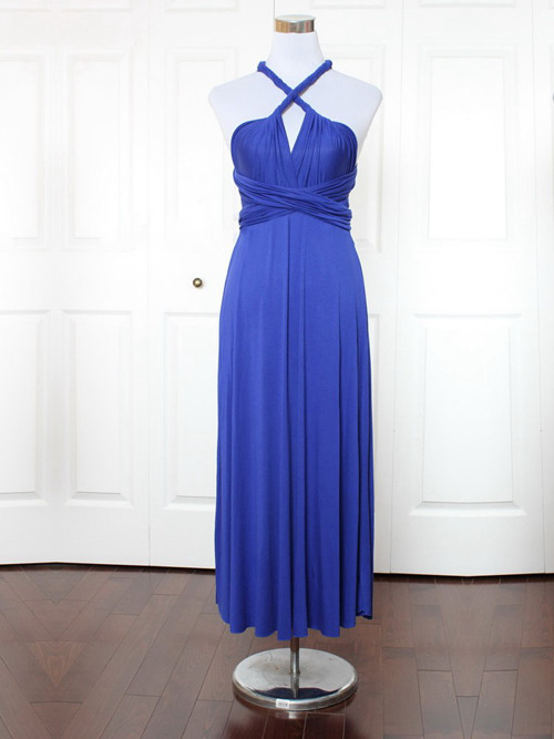 A-line Halter Satin Blue Bridesmaid Dress