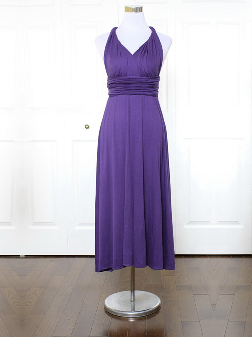 A-line V Neck Satin Purple Bridesmaid Dress