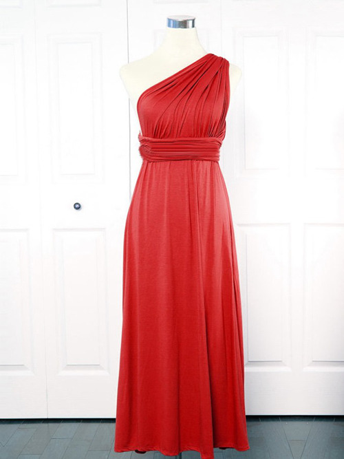 A-line One Shoulder Satin Ruby Bridesmaid Dress