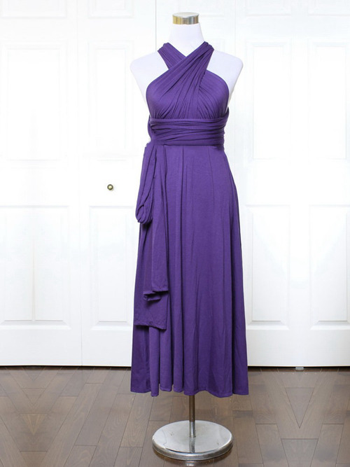 A-line Halter Grape Taffeta Bridesmaid Dress