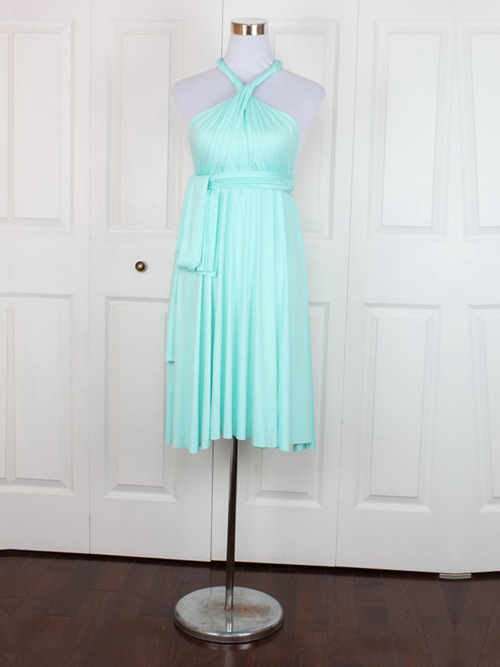 A-line Halter Short Satin Mint Bridesmaid Dress