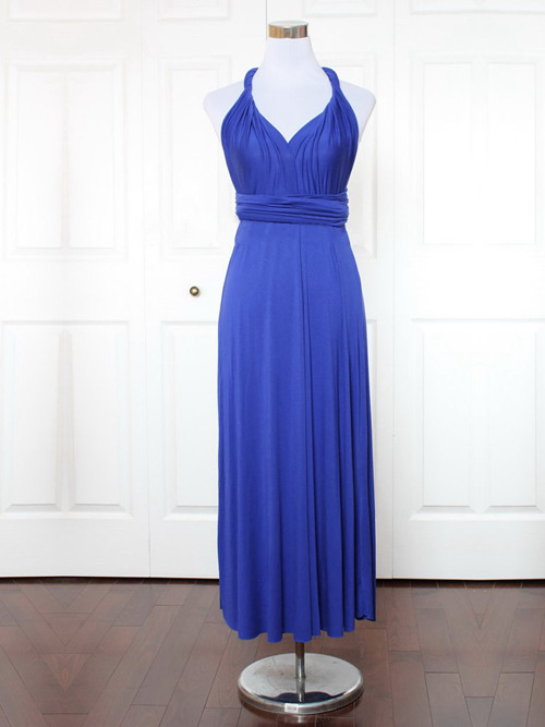 A-line Straps Satin Blue Bridesmaid Dress