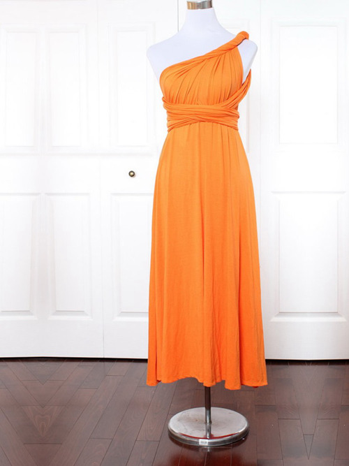 A-line One Shoudler Orange Satin Bridesmaid Dress