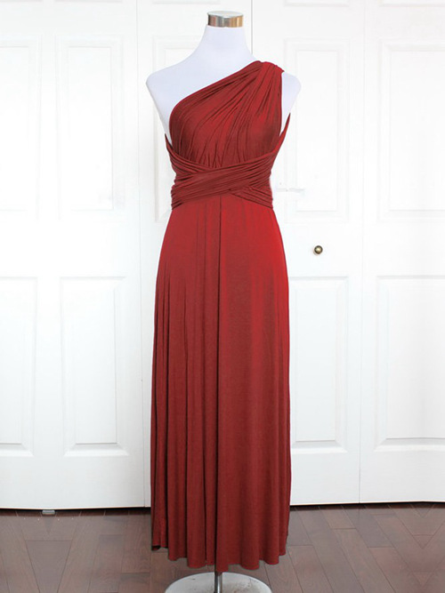 A-line One Shoulder Burgundy Satin Bridesmaid Dress