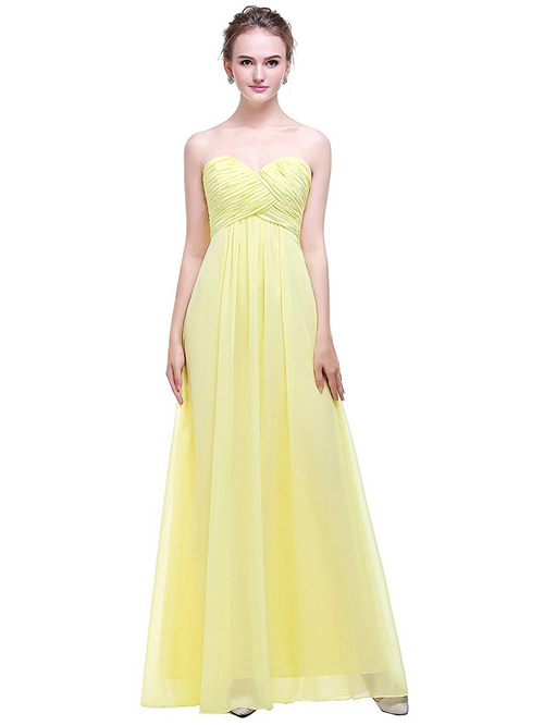 A-line Sweetheart Chiffon Yellow Bridesmaid Gown Ruched