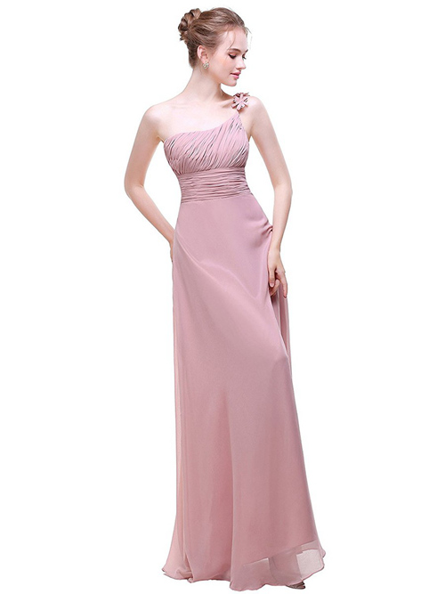 A-line One Shoudler Chiffon Bridesmaid Dress Frills Ruched