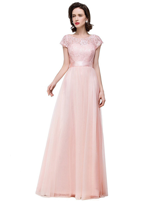 A-line Scoop Tulle Lace Bridesmaid Dress