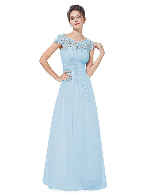 A-line Scoop Chiffon Lace Bridesmaid Dress