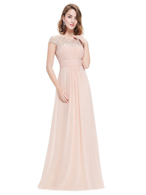 A-line Scoop Lace Chiffon Bridesmaid Gown