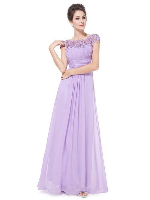 A-line Scoop Lace Chiffon Purple Bridesmaid Gown