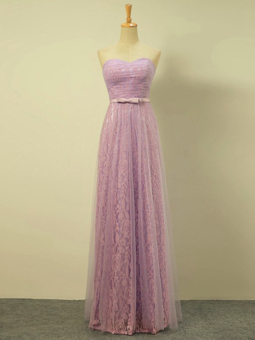 A-line Sweetheart Lace Bridesmaid Dress Bowknot