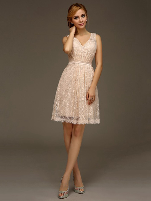 A-line Straps Lace Short Bridesmaid Dress