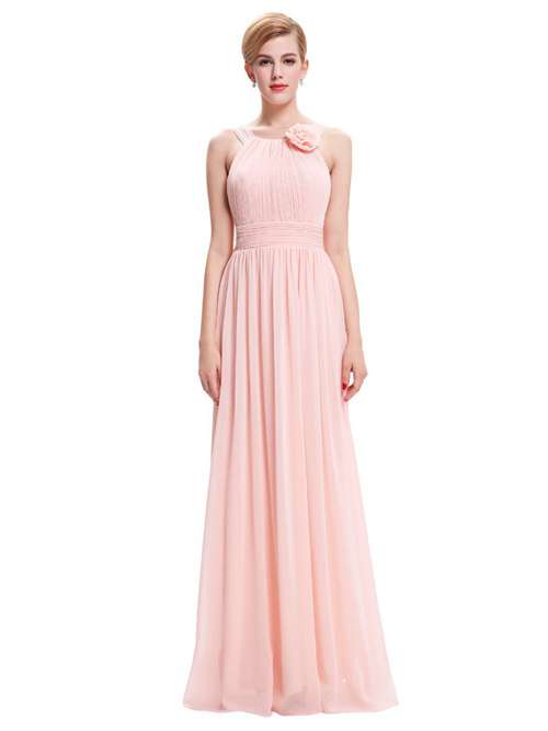 A-line Straps Chiffon Pink Bridesmaid Dress Flower