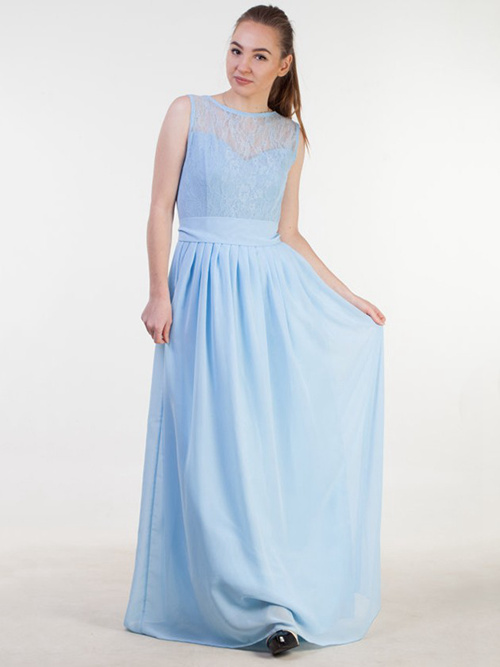 A-line Sheer Lace Satin Bridesmaid Dress