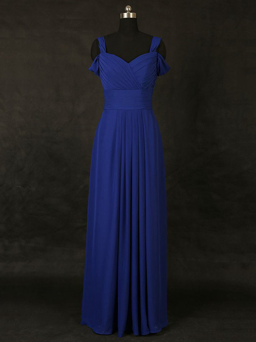 A-line Straps Chiffon Blue Bridesmaid Dress