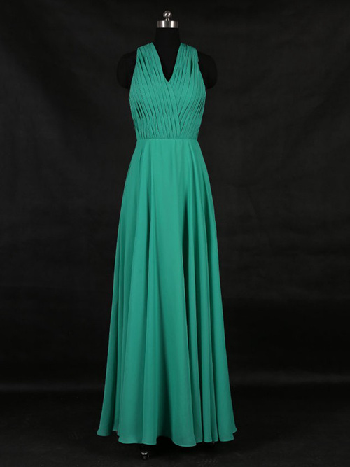 A-line Straps Green Chiffon Bridesmaid Dress