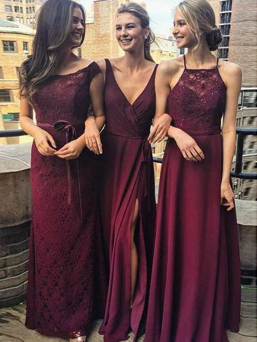 A-line 3 Necklines Chiffon Lace Bridesmaid Dresses