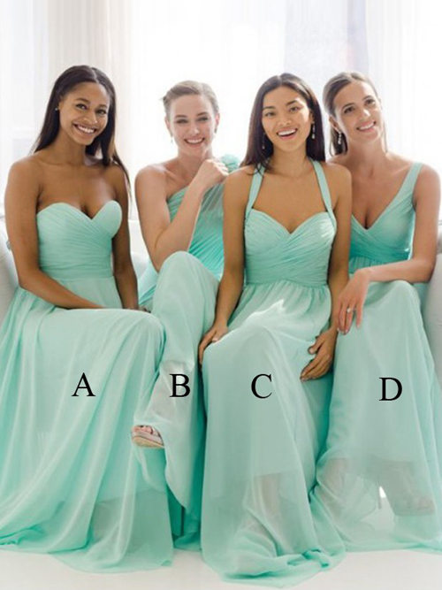 4 Necklines Chiffon Mint Bridesmaid Dresses