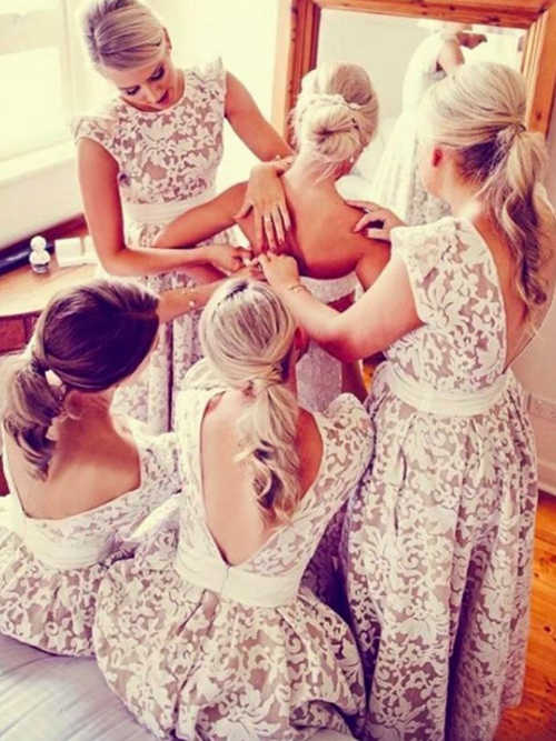 A-line Jewel Lace Bridesmaid Dresses