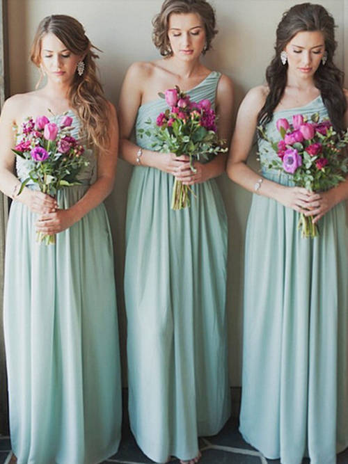 A-line One Shoulder Satin Mint Bridesmaid Dresses