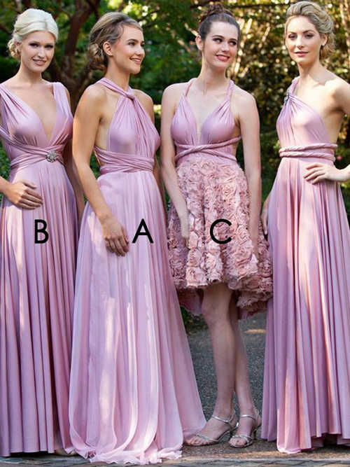 4 Styles Chiffon Satin Bridesmaid Dresses
