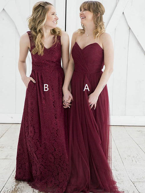 2 Styles Tulle Lace Bridesmaid Dresses