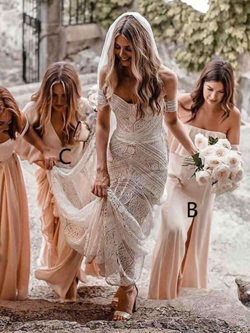 3 Necklines Satin Bridesmaid Dresses