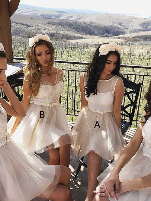4 Necklines Tulle Lace Short Bridesmaid Dresses