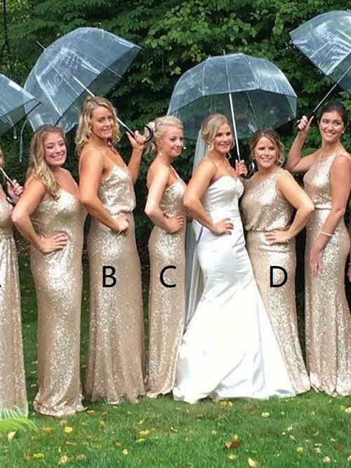 Different Necklines Sequins Bridesmaid Dresses