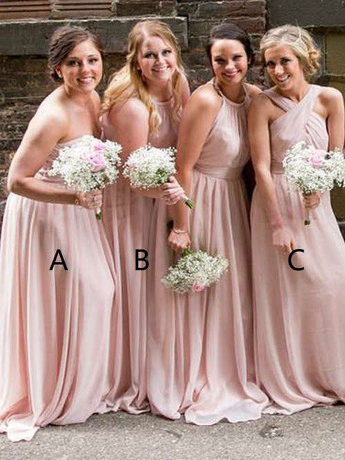 4 Necklines Chiffon Plus Size Bridesmaid Gowns