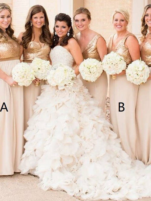 A-line Plus Size Chiffon Sequins Bridesmaid Dresses