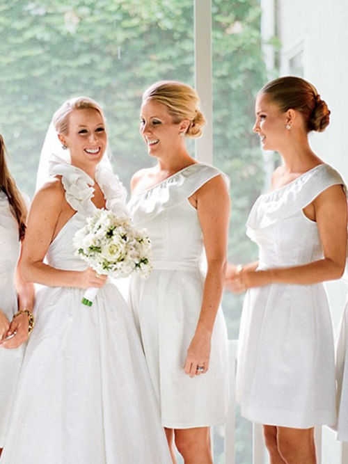 A-line One Shoulder Short Satin Bridesmaid Dresses
