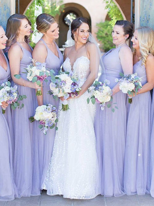 A-line Straps Tulle Lavender Bridesmaid Dresses