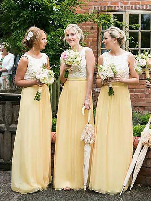 A-line Scoop Chiffon Bridesmaid Dresses Applique