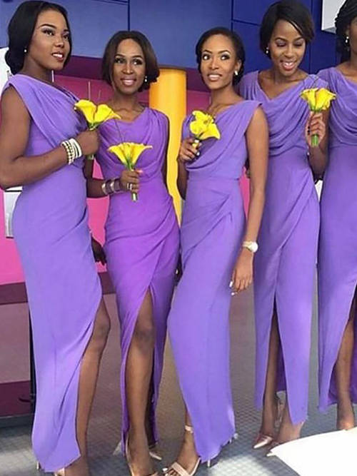 Purple Sheath Chiffon Bridesmaid Dresses