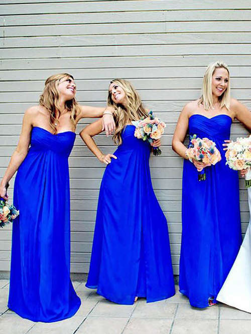 A-line Sweetheart Chiffon Blue Bridesmaid Dresses