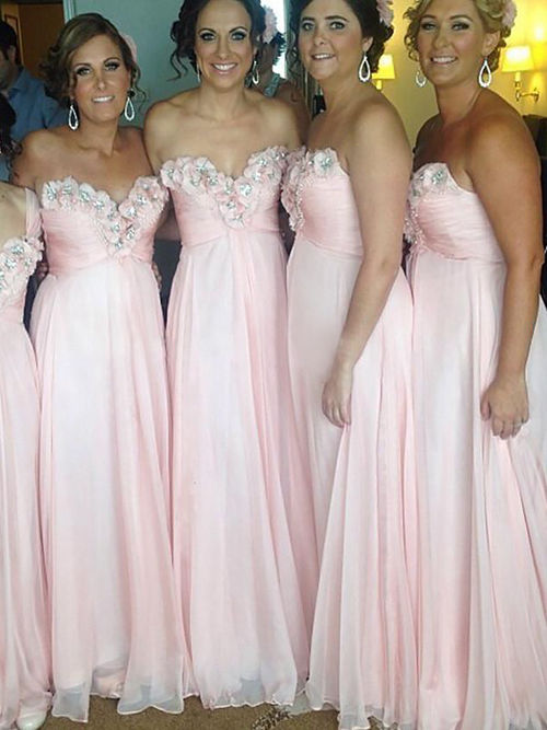 A-line Sweetheart Chiffon Pink Bridesmaid Dresses Applique