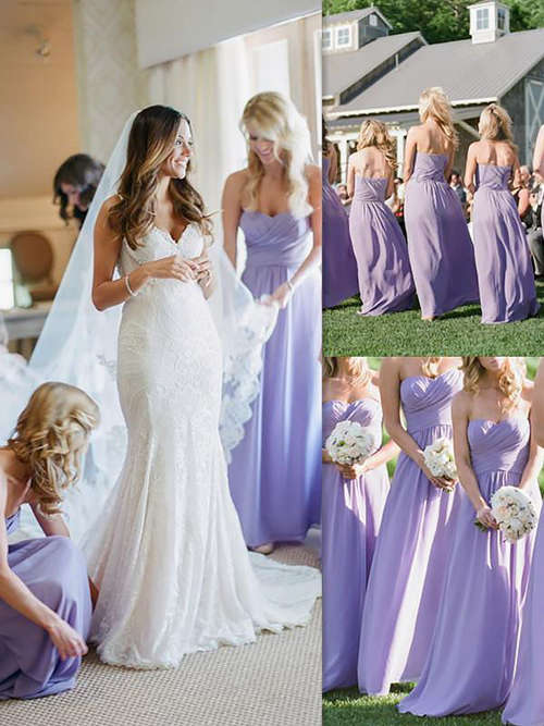 A-line Sweetheart Chiffon Purple Bridesmaid Dresses