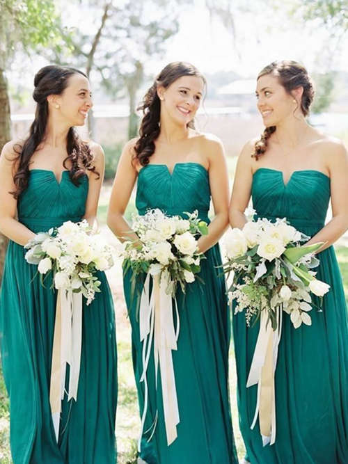 A-line Strapless Chiffon Bridesmaid Dresses Ruched