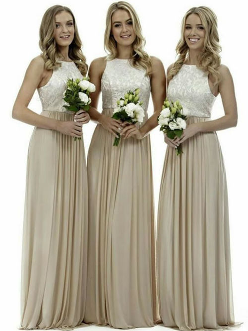 A-line Jewel Chiffon Bridesmaid Dresses Applique
