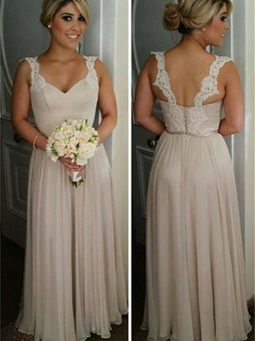 A-line Straps Chiffon Bridesmaid Dress Lace
