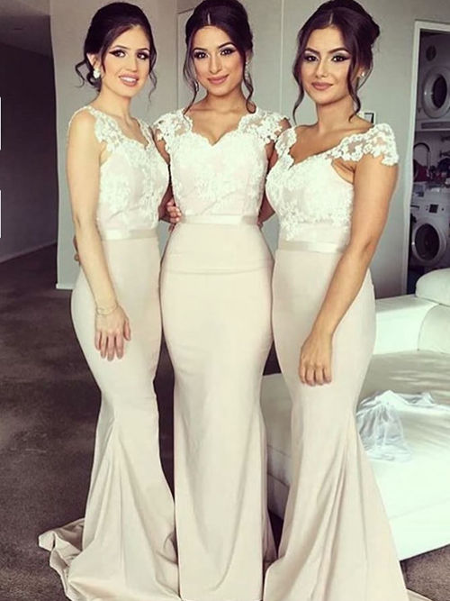 Mermaid Straps Satin Lace Bridesmaid Gowns