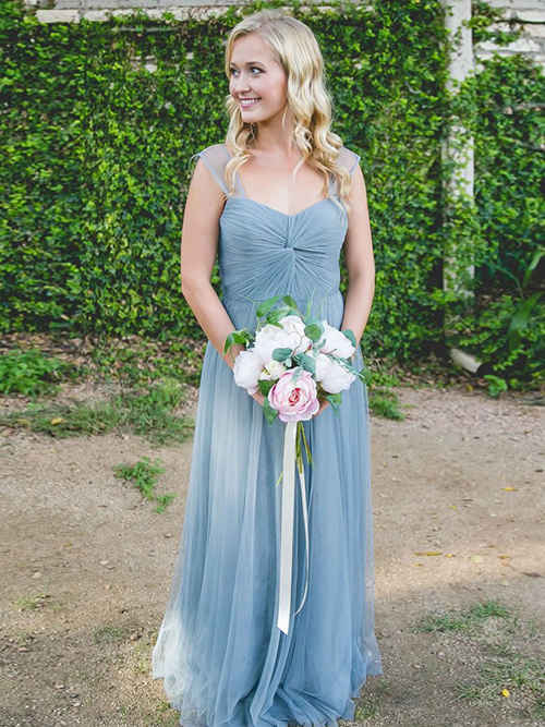 A-line Straps Tulle Bridesmaid Dresses Ruched